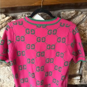 Gucci Hot Pink Knit Top with Green GG Motif